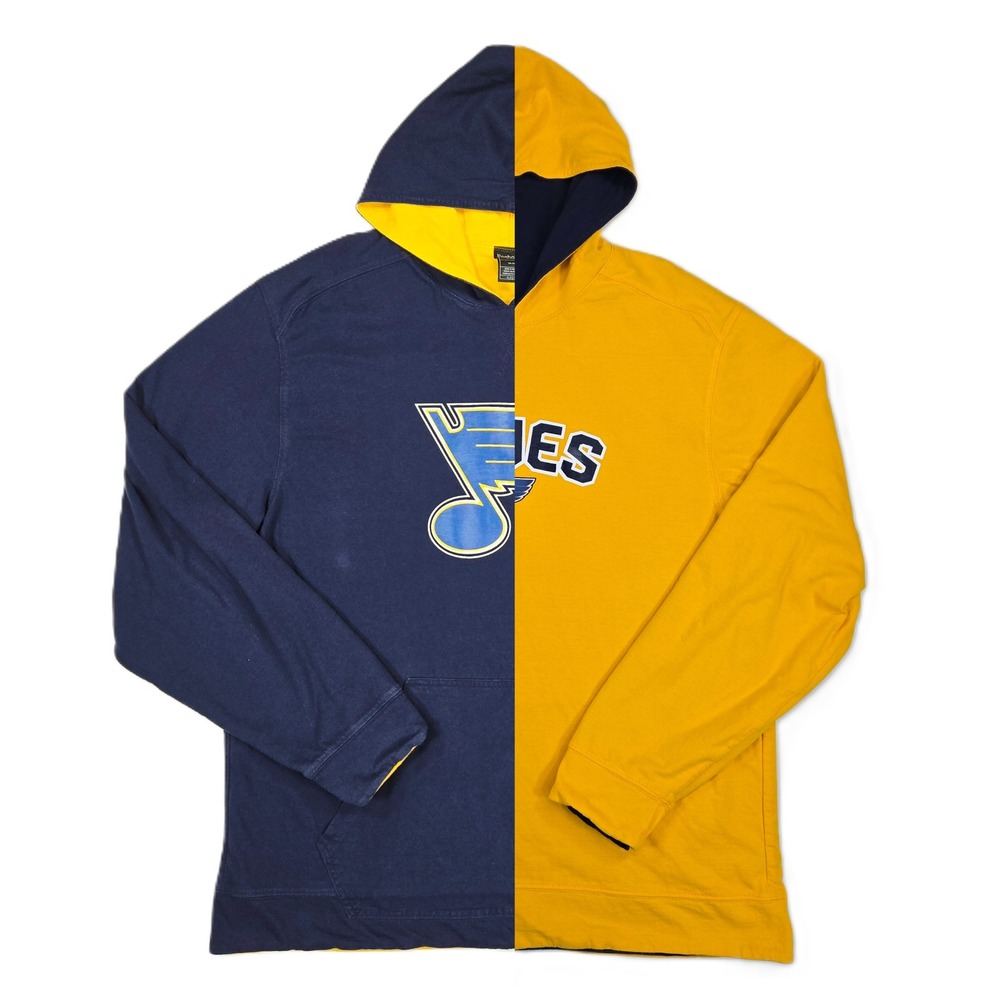Reebok St Louis Blues NHL Reversible Hoodie Men's XL Yellow Navy Cotton
